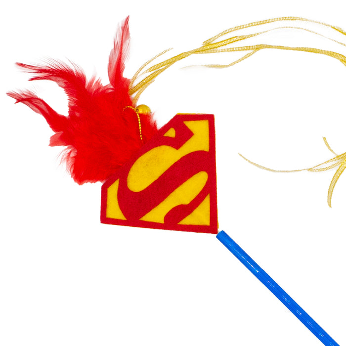 Cat Toy Wand - Superman Shield Logo with Feather and Ribbons Cat Toys DC Comics   