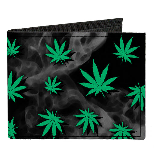 Canvas Bi-Fold Wallet - Pot Leaves Black Smoke Green Canvas Bi-Fold Wallets Buckle-Down   