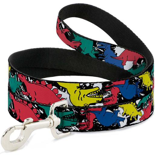 Dog Leash - Dinosaurs/Paint Splatter Black/White/Multi Color Dog Leashes Buckle-Down   