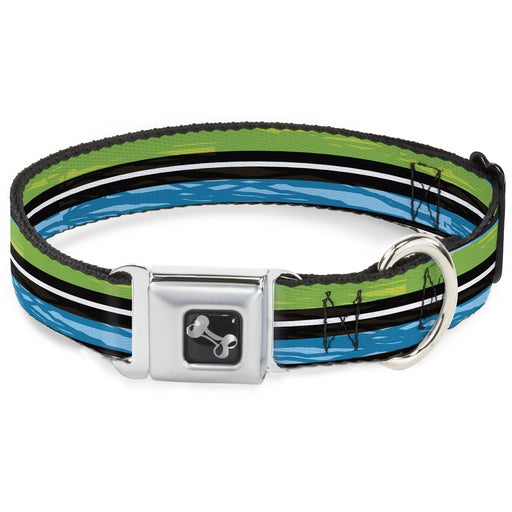 Dog Bone Seatbelt Buckle Collar - Scribble Stripes Blue/Green/White Seatbelt Buckle Collars Buckle-Down   