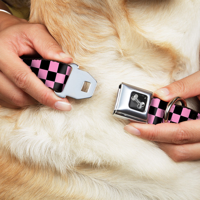 Dog Bone Seatbelt Buckle Collar - Checker Black/Baby Pink Seatbelt Buckle Collars Buckle-Down   