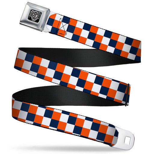 BD Wings Logo CLOSE-UP Full Color Black Silver Seatbelt Belt - Checker Navy/Orange/White Webbing Seatbelt Belts Buckle-Down   