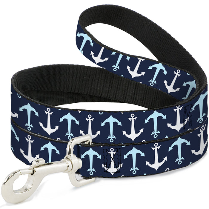 Dog Leash - Anchor2 Flip CLOSE-UP Navy/Baby Blue/White Dog Leashes Buckle-Down   
