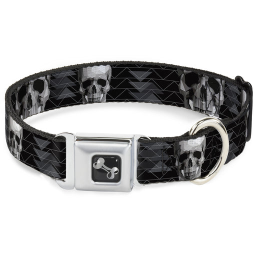 Dog Bone Seatbelt Buckle Collar - Geometric 3-D Skull Face/Chevron Black/Grays/White Seatbelt Buckle Collars Buckle-Down   