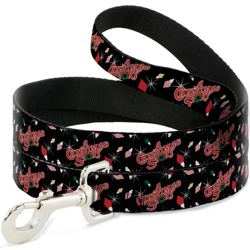 Dog Leash - A CHRISTMAS STORY Title Logo and Lights Black/Reds Dog Leashes Warner Bros. Holiday Movies   