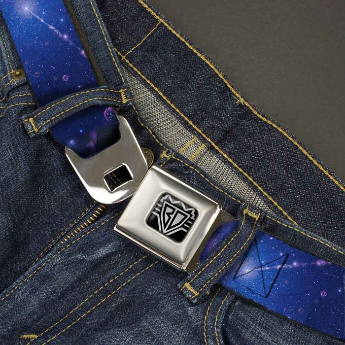 BD Wings Logo CLOSE-UP Full Color Black Silver Seatbelt Belt - Galaxy Blues/Purples Webbing Seatbelt Belts Buckle-Down   