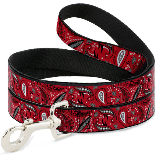 Dog Leash - Floral Paisley3 Red/Black/Gray/White Dog Leashes Buckle-Down   