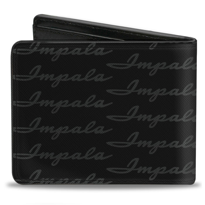 Bi-Fold Wallet - 1962 IMPALA Script Emblem Repeat Black Silver Bi-Fold Wallets GM General Motors   