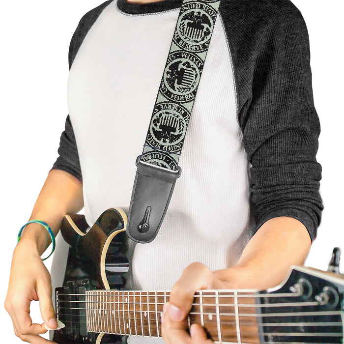 Guitar Strap - Americana Federal Reserve Seal Weathered Gray Black Guitar Straps Buckle-Down   