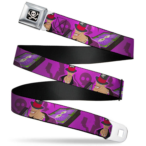 Dr Facilier's Skull & Crossbones Full Color Black Grays Seatbelt Belt - Dr. Facilier Tarot Card 2-Poses/Shadow Man/Skull & Crossbones Purples Webbing Seatbelt Belts Disney   