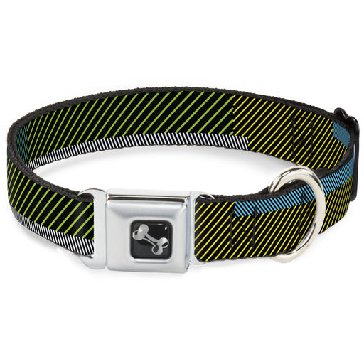 Dog Bone Seatbelt Buckle Collar - Hash Mark Stripe Black/Multi Color Seatbelt Buckle Collars Buckle-Down   