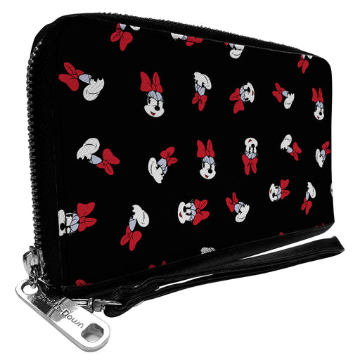 Women's PU Zip Around Wallet Rectangle - Minnie Mouse Expressions Scattered Black Clutch Zip Around Wallets Disney   