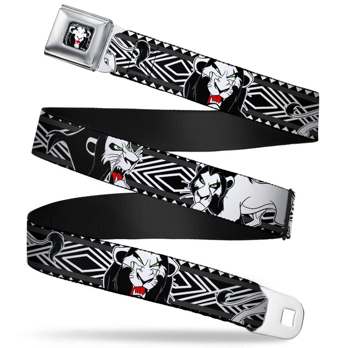 Simba Face Full Color Black White Red Seatbelt Belt - Lion King Scar Poses White/Black Webbing Seatbelt Belts Disney   
