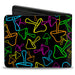 Bi-Fold Wallet - Mushroom Outlines Scattered Black Multi Neon Bi-Fold Wallets Buckle-Down   