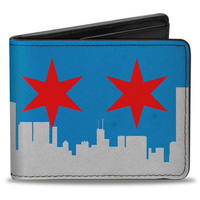 Bi-Fold Wallet - Chicago Skyline Flag Distressed Black White Red Bi-Fold Wallets Buckle-Down   