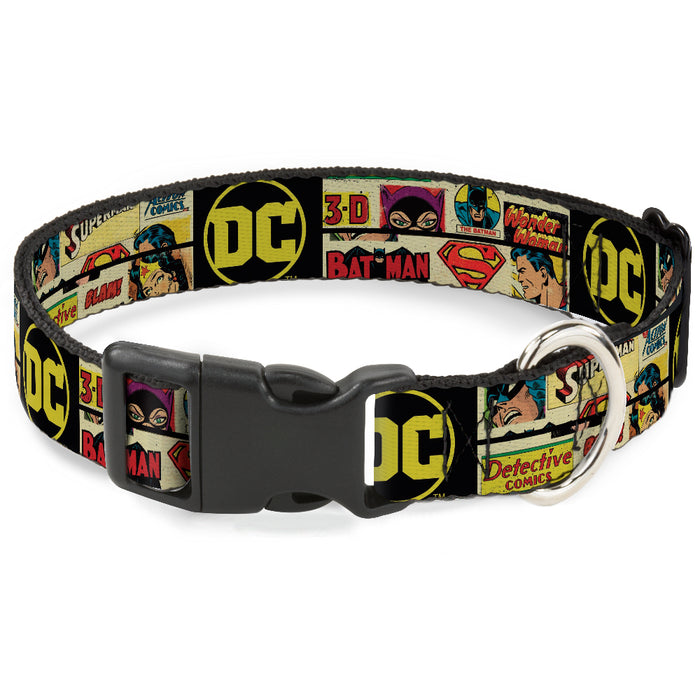 Plastic Clip Collar - Vintage DC Comics Superhero and Logos Collage Black Plastic Clip Collars DC Comics   
