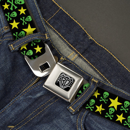 BD Wings Logo CLOSE-UP Full Color Black Silver Seatbelt Belt - Skulls & Stars Black/Green/Yellow Webbing Seatbelt Belts Buckle-Down   