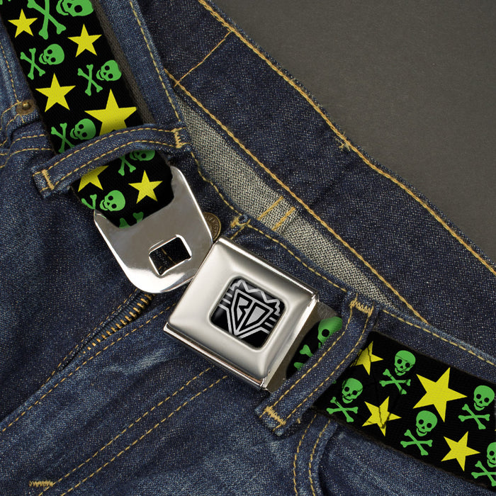 BD Wings Logo CLOSE-UP Full Color Black Silver Seatbelt Belt - Skulls & Stars Black/Green/Yellow Webbing Seatbelt Belts Buckle-Down   