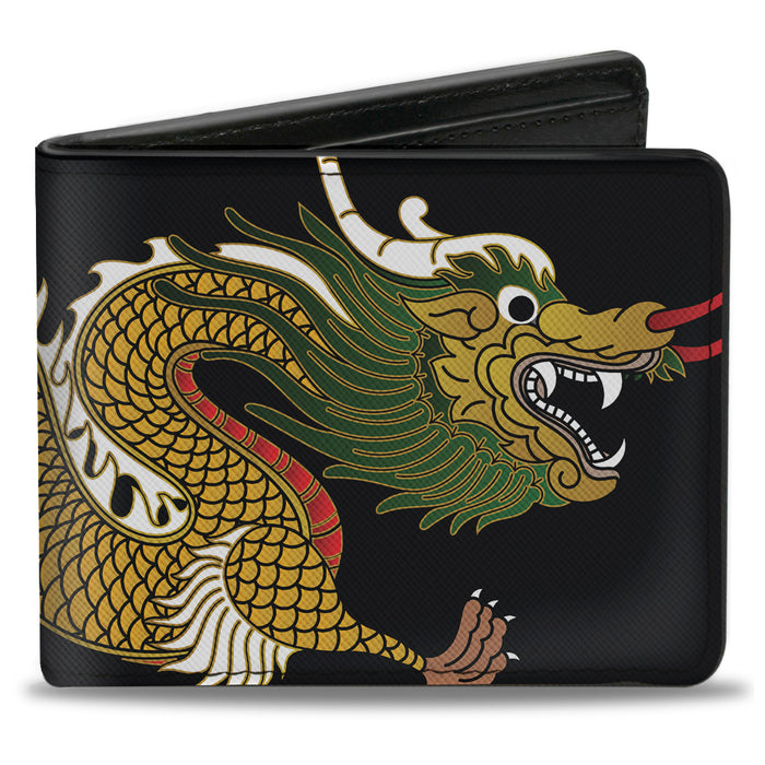 Bi-Fold Wallet - Dragon CLOSE-UP Black Golds White Green Bi-Fold Wallets Buckle-Down   