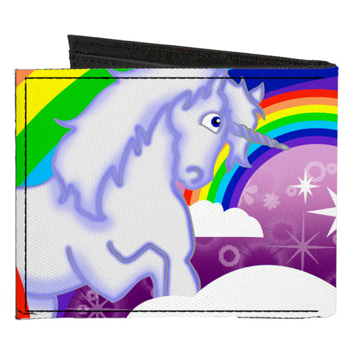 Canvas Bi-Fold Wallet - Unicorns in Rainbows w Sparkles Purple Canvas Bi-Fold Wallets Buckle-Down   