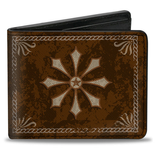 Bi-Fold Wallet - Western WHISKEY Star with Text Shadow Repeat Browns Tan Bi-Fold Wallets Buckle-Down   