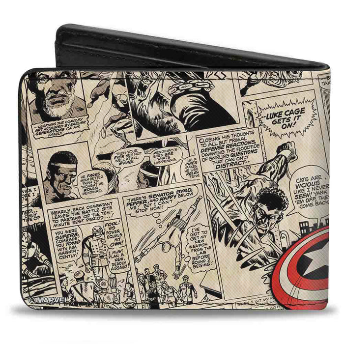 MARVEL COMICS Bi-Fold Wallet - 5-Retro Avengers Group Pose MARVEL COMICS Logo Stacked Comic Scenes Bi-Fold Wallets Marvel Comics   