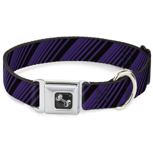 Dog Bone Seatbelt Buckle Collar - Diagonal Stripes Black/Purple Seatbelt Buckle Collars Buckle-Down   