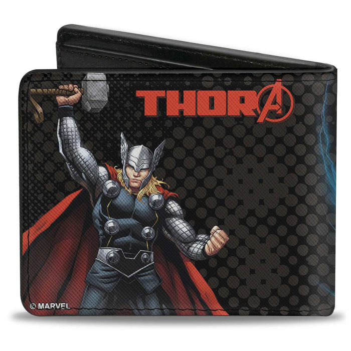 MARVEL AVENGERS Bi-Fold Wallet - Avengers Thor Action Poses THOR "A" Logo Black Red Bi-Fold Wallets Marvel Comics   