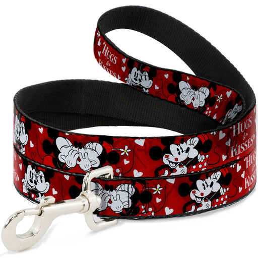 Dog Leash - Mickey & Minnie HUGS & KISSES Poses Reds/White Dog Leashes Disney   