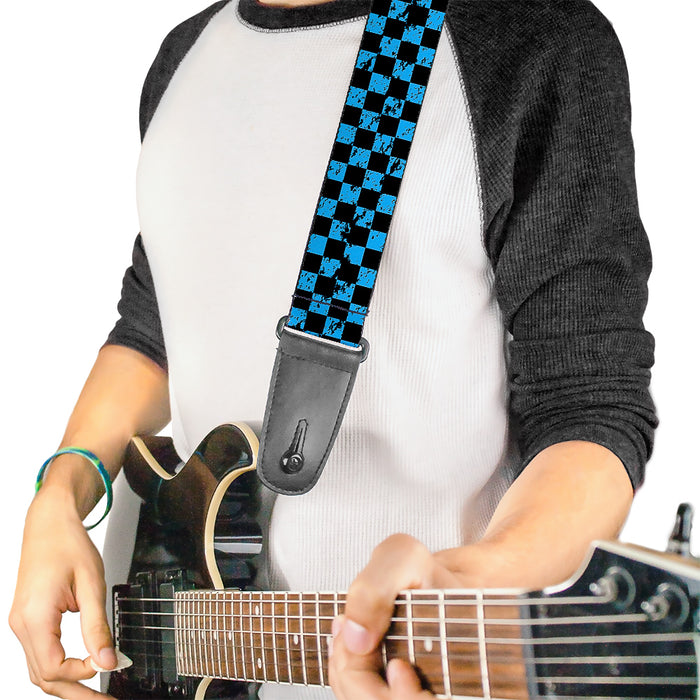 Guitar Strap - Checker Weathered Black Turquoise Guitar Straps Buckle-Down   