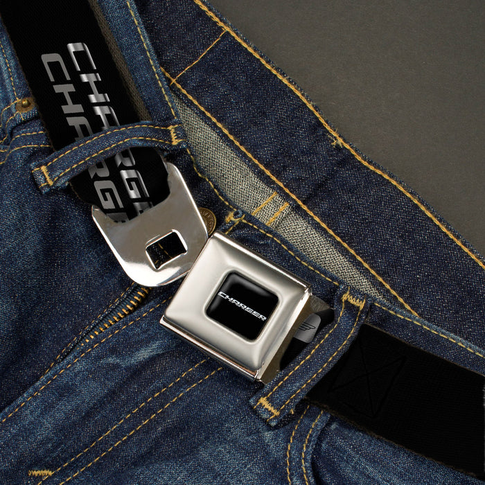 CHARGER Text Seatbelt Belt - CHARGER Double Repeat Black/Gray Webbing Seatbelt Belts Dodge   