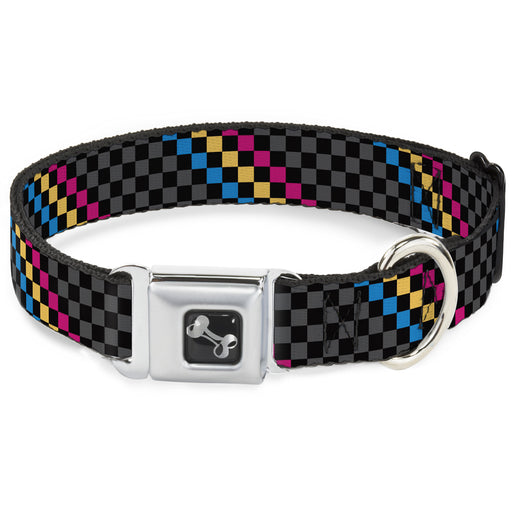 Dog Bone Seatbelt Buckle Collar - Checker Stripe Black/Gray/Blue/Gold/Pink Seatbelt Buckle Collars Buckle-Down   