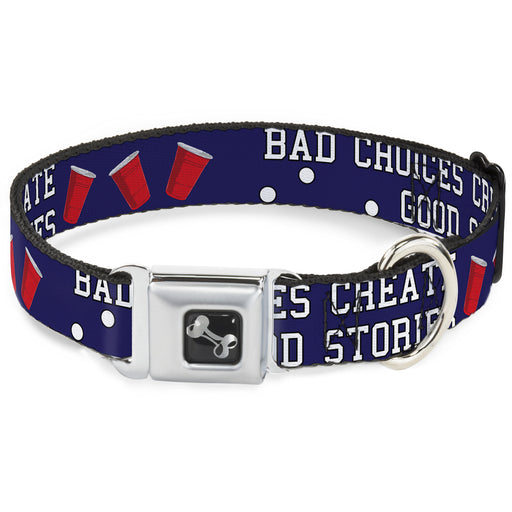 Buckle-Down Seatbelt Buckle Dog Collar - Beer Pong BAD CHOICES CREATE GOOD STORIES Blue/White/Red Seatbelt Buckle Collars Buckle-Down   