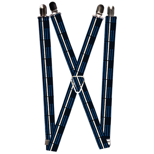 Suspenders - 1.0" - Thin White Line Flag Weathered Black Blue White Suspenders Buckle-Down   
