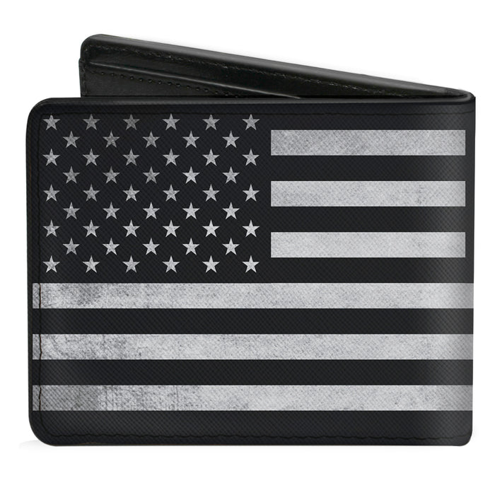 Bi-Fold Wallet - American Flag Weathered Black White Bi-Fold Wallets Buckle-Down   