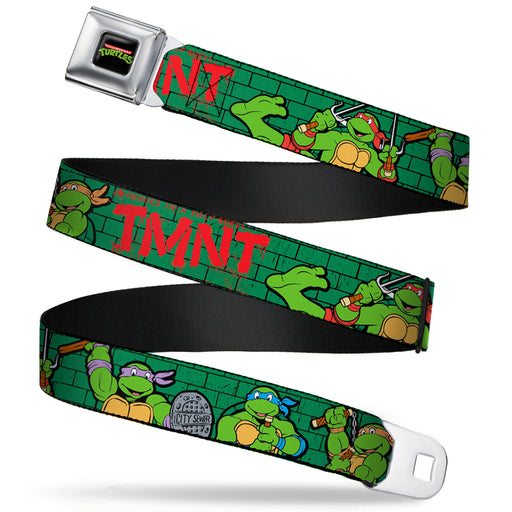 Classic TMNT Logo Full Color Seatbelt Belt - Classic Teenage Mutant Ninja Turtles Group Pose2/TMNT Green Brick Wall Webbing Seatbelt Belts Nickelodeon   