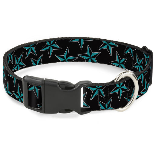 Plastic Clip Collar - Nautical Stars Scattered Black/Turquoise Plastic Clip Collars Buckle-Down   