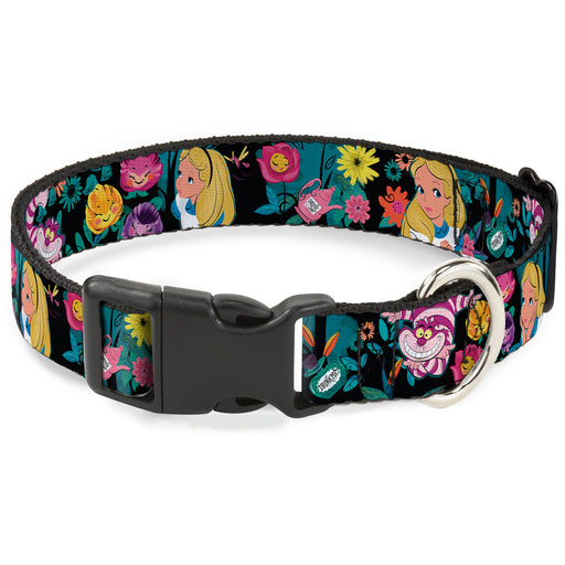 Plastic Clip Collar - Alice/Cheshire Cat/Flowers Poses Black/Multi Color Plastic Clip Collars Disney   