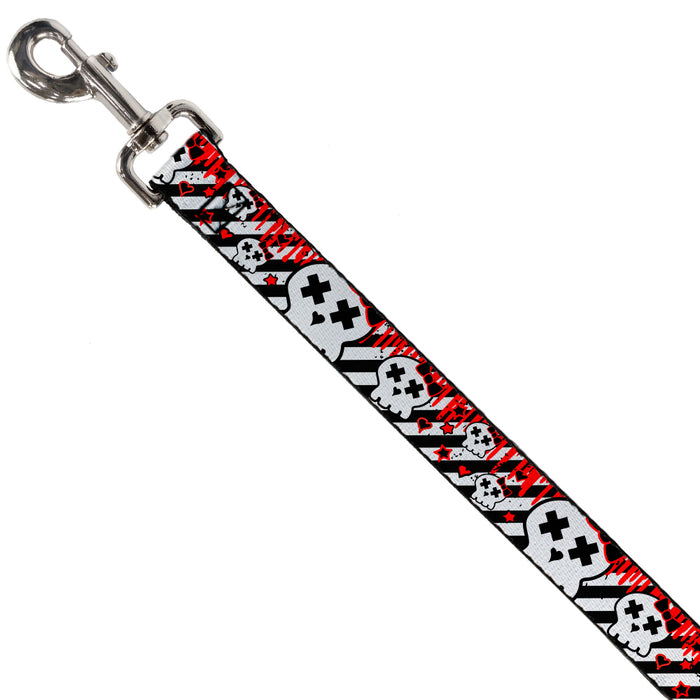 Dog Leash - Girlie Skull Black/White w/Red Paint Drips Dog Leashes Buckle-Down   