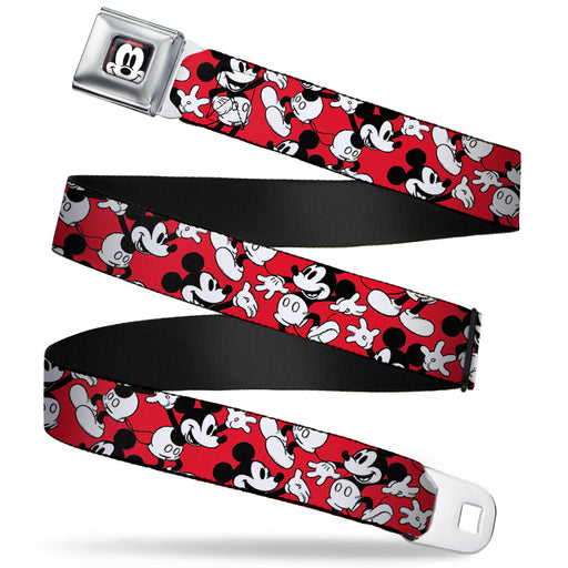 Mickey Mouse Face2 CLOSE-UP Full Color Red Black White Seatbelt Belt - Mickey Mouse Poses Scattered Red/Black/White Webbing Seatbelt Belts Disney   