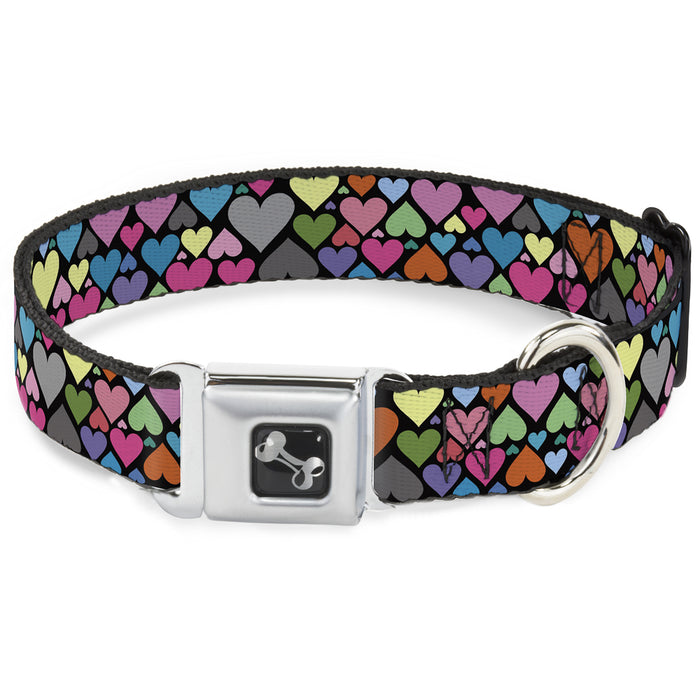 Dog Bone Seatbelt Buckle Collar - Hearts Black/Multi Color Seatbelt Buckle Collars Buckle-Down   