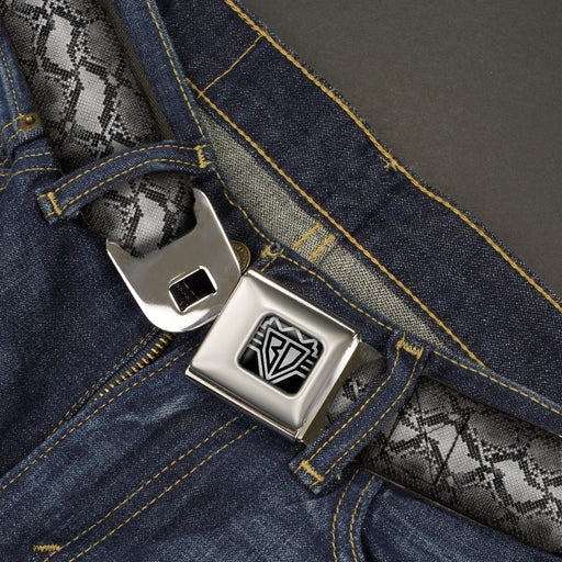 BD Wings Logo CLOSE-UP Full Color Black Silver Seatbelt Belt - Snake Skin 3 Grays Webbing Seatbelt Belts Buckle-Down   