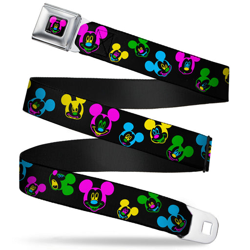 Mickey Mouse Face Full Color Black Multi Neon Seatbelt Belt - Mickey Mouse Expressions Scattered Black/Multi Neon Webbing Seatbelt Belts Disney   