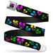 Mickey Mouse Face Full Color Black Multi Neon Seatbelt Belt - Mickey Mouse Expressions Scattered Black/Multi Neon Webbing Seatbelt Belts Disney   