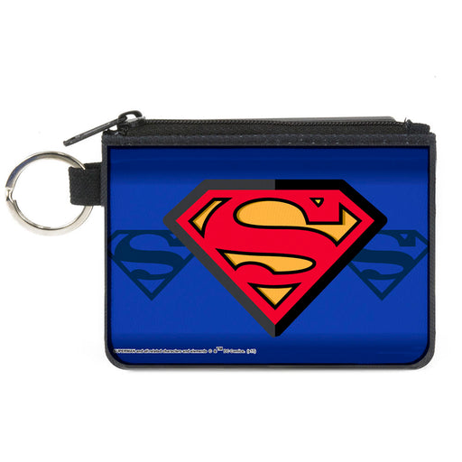 Canvas Zipper Wallet - MINI X-SMALL - Superman Shield Centered Shield Stripe Blues Canvas Zipper Wallets DC Comics   