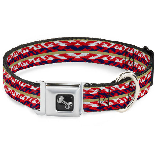 Dog Bone Seatbelt Buckle Collar - Geometric Weave Tan/White/Red/Blue Seatbelt Buckle Collars Buckle-Down   