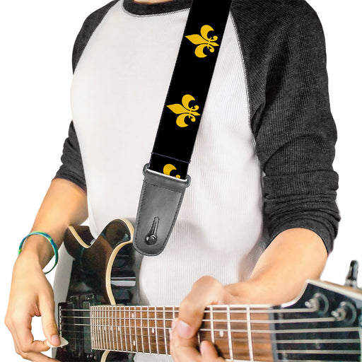 Guitar Strap - Fleur-de-Lis Black Yellow Guitar Straps Buckle-Down   