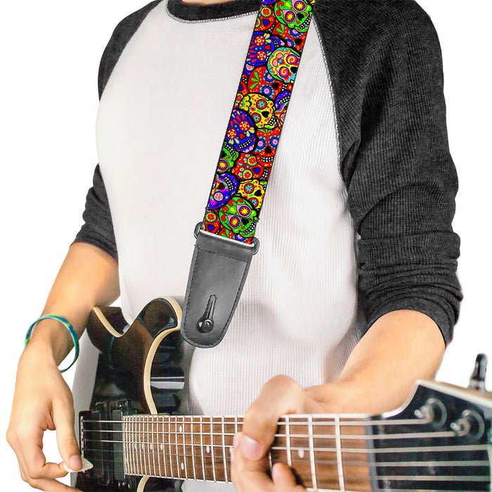 Guitar Strap - Colorful Calaveras Stacked Multi Color Guitar Straps Thaneeya McArdle   