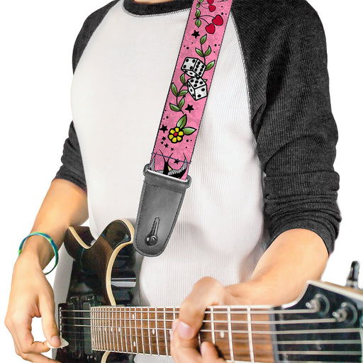 Guitar Strap - Lucky CLOSE-UP Pink Guitar Straps Buckle-Down   