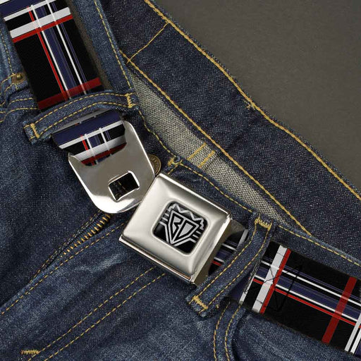 BD Wings Logo CLOSE-UP Full Color Black Silver Seatbelt Belt - Plaid Black/Red/White/Blue Webbing Seatbelt Belts Buckle-Down   